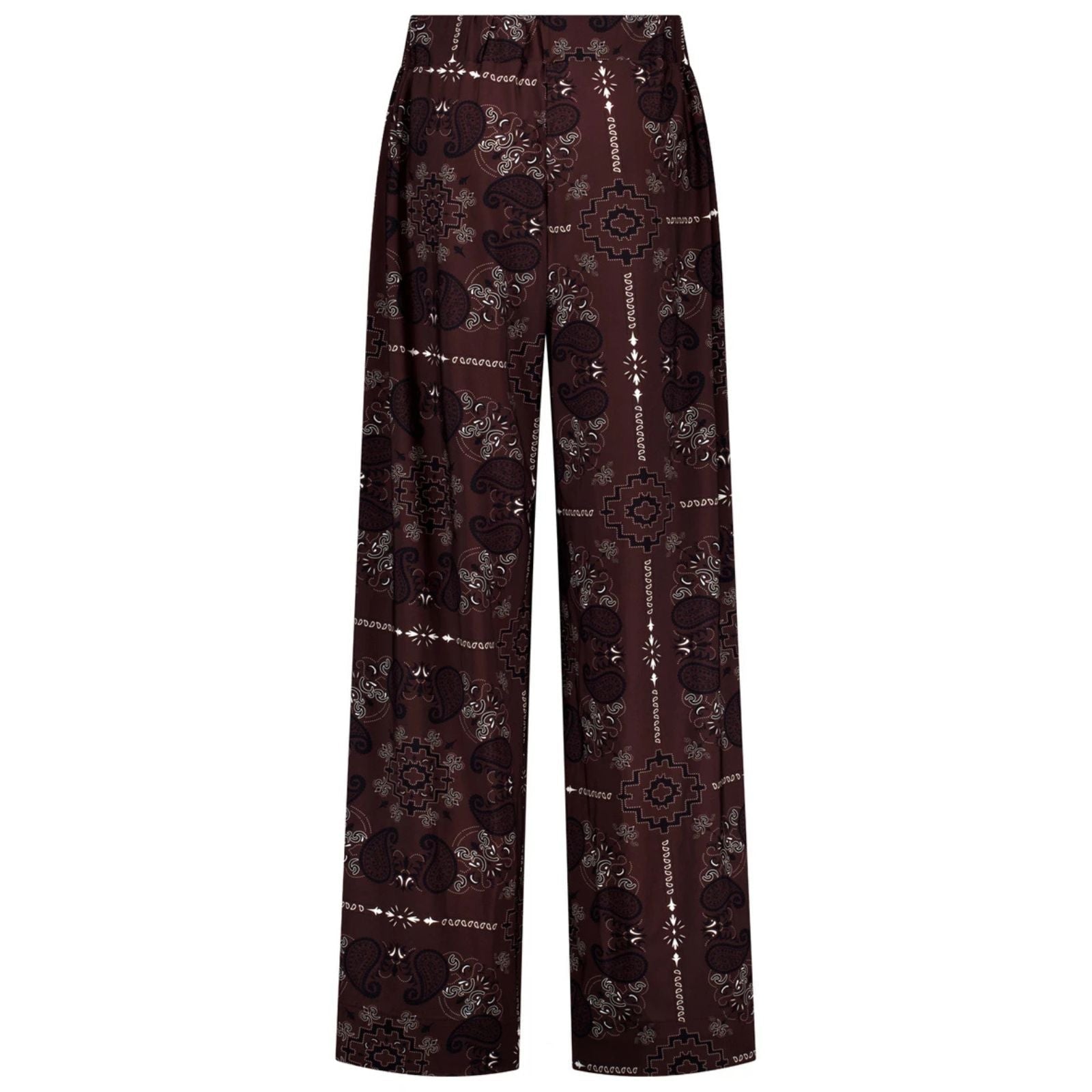 Espresso geprinte travel broek Grace paisley - Capuchon Fashion