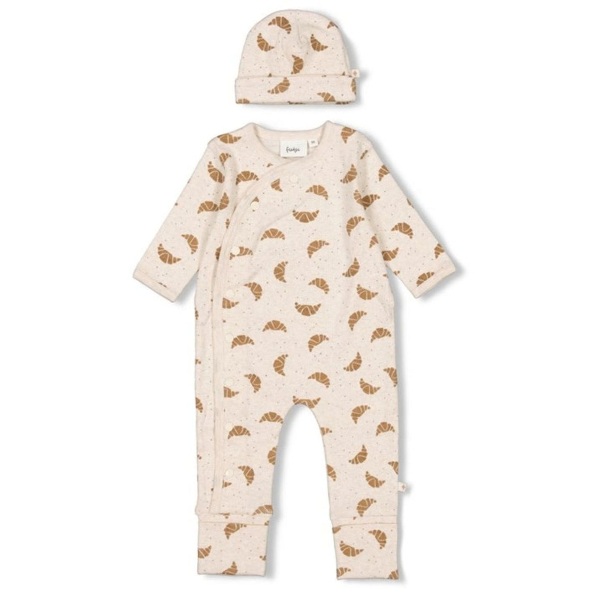 Offwhite melange allover geprint 1-delig pak met muts