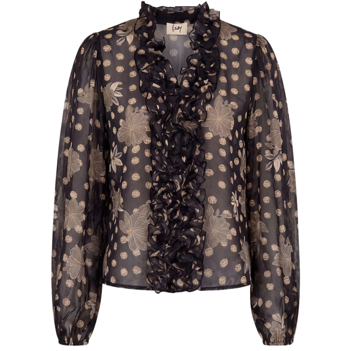 Flower met Dot geprinte blouse Vibse Ruffle - Capuchon Fashion