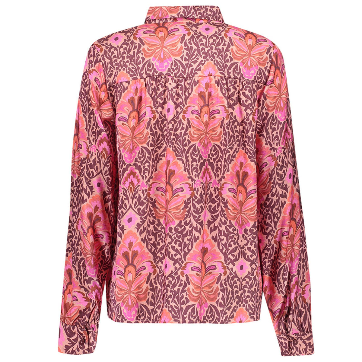 Bordeauxrood met fuchsia geprinte blouse 63663