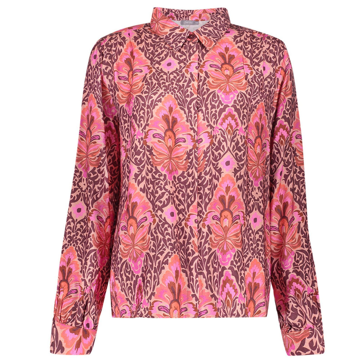 Bordeauxrood met fuchsia geprinte blouse 63663