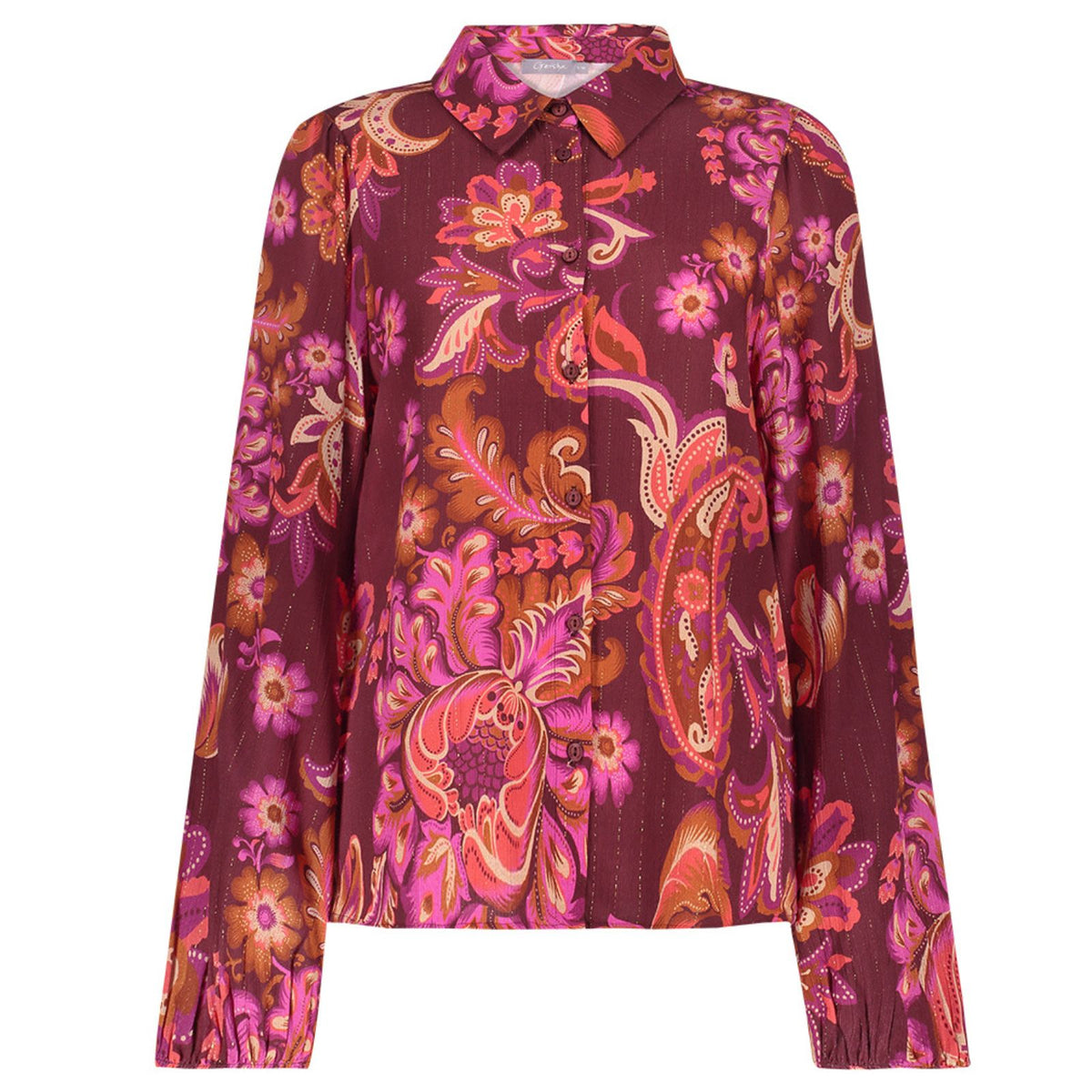 Fuchsia met koraal geprinte blouse 63674