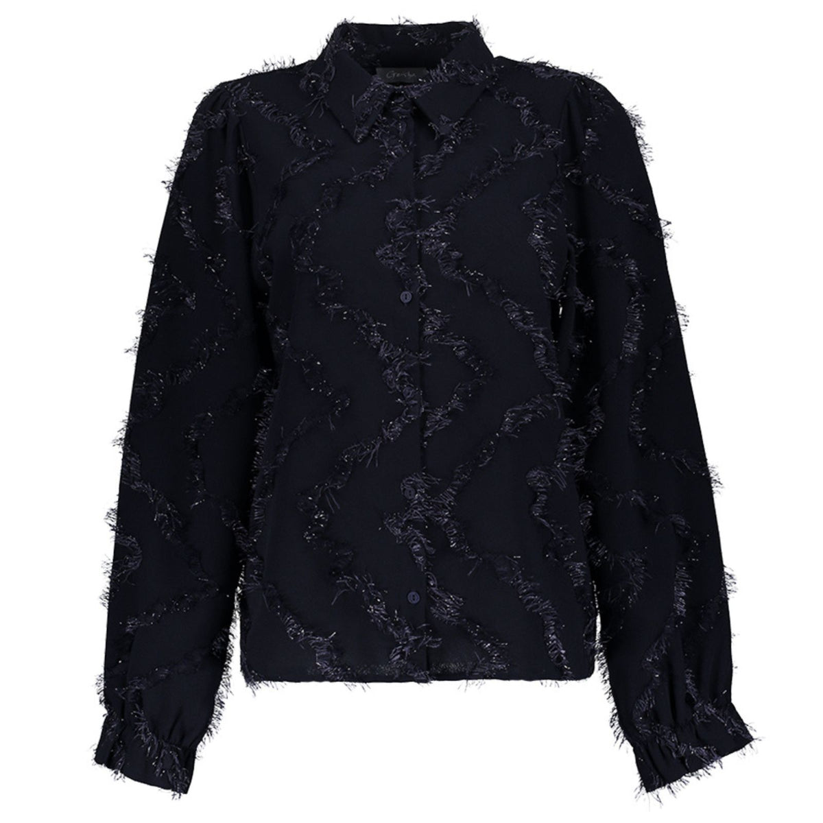 Donkerblauwe blouse met details 63909