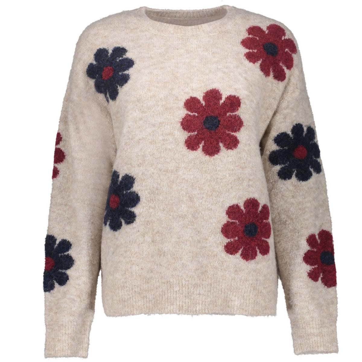 Beige geprinte pullover flowers 64506