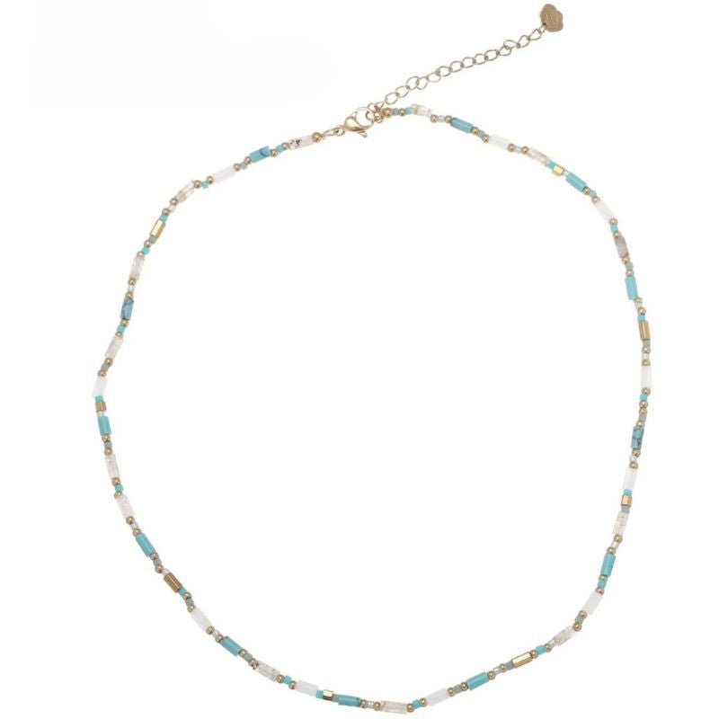Goud met blauwe steel necklace - Capuchon Fashion
