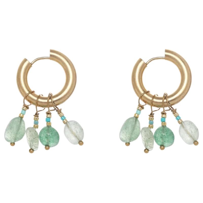 Goud met groene steel earrings - Capuchon Fashion