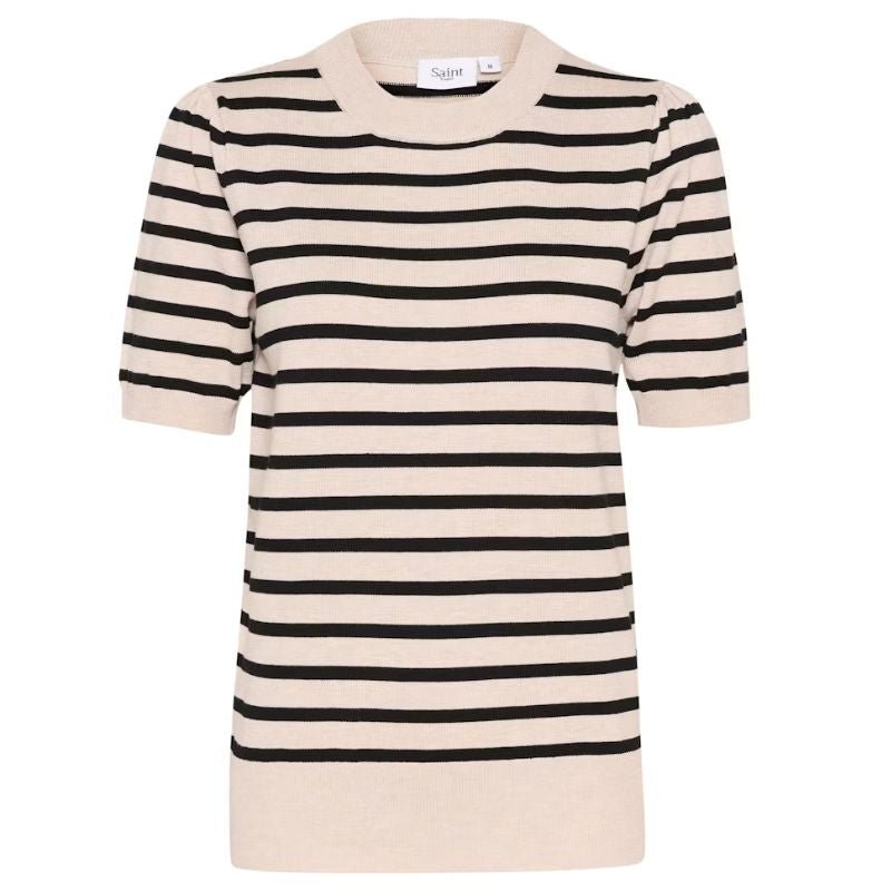 Grijsbeige gestreepte pullover Mila - Capuchon Fashion