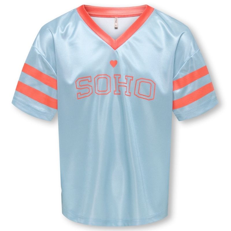 Lichtblauw met oranje sporty top Lulu - Capuchon Fashion