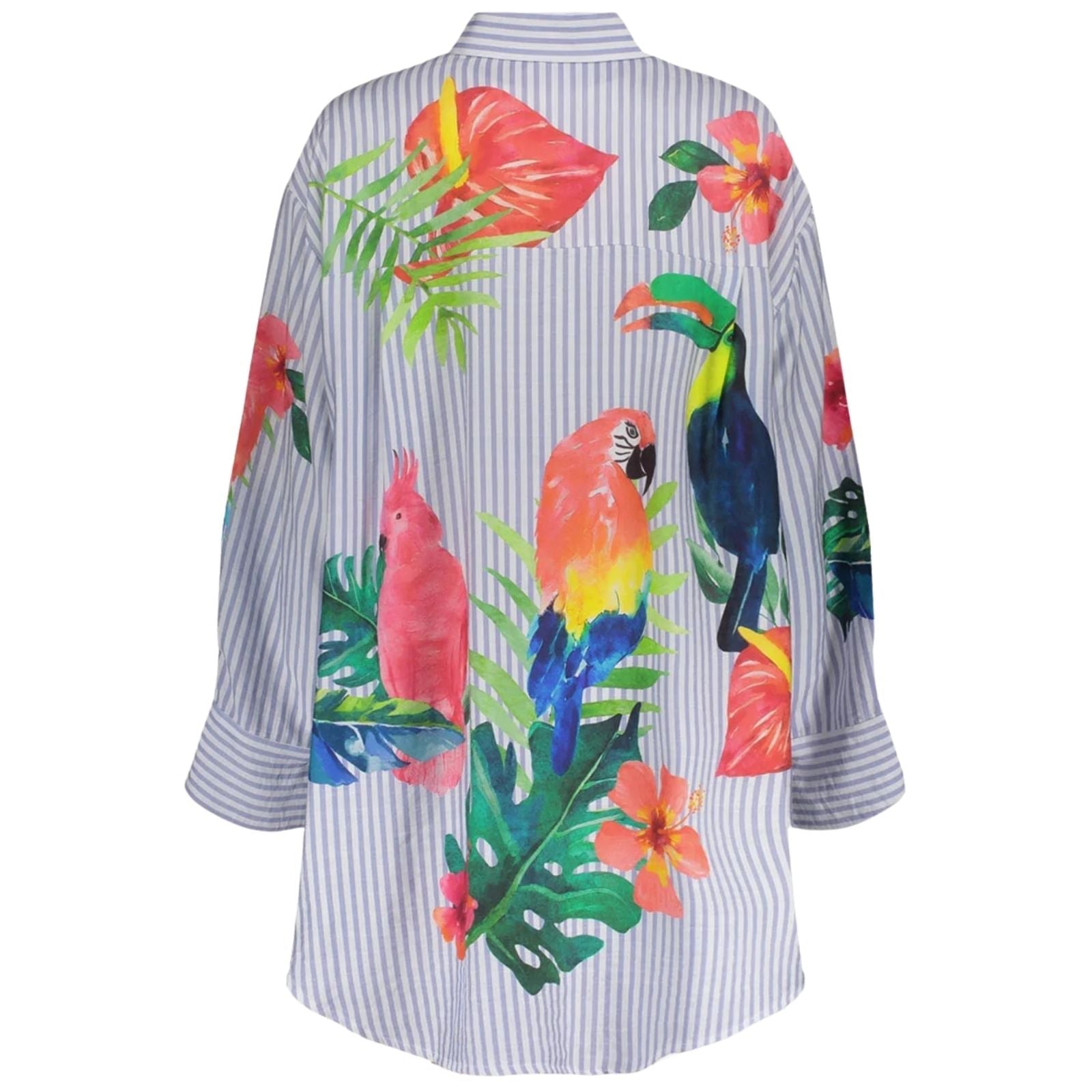 Lichtblauwe stripes met bird blouse 63162 - Capuchon Fashion