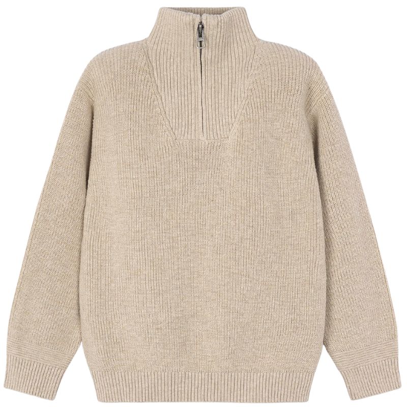 Lichtbruin fijngebreide zip sweater - Capuchon Fashion