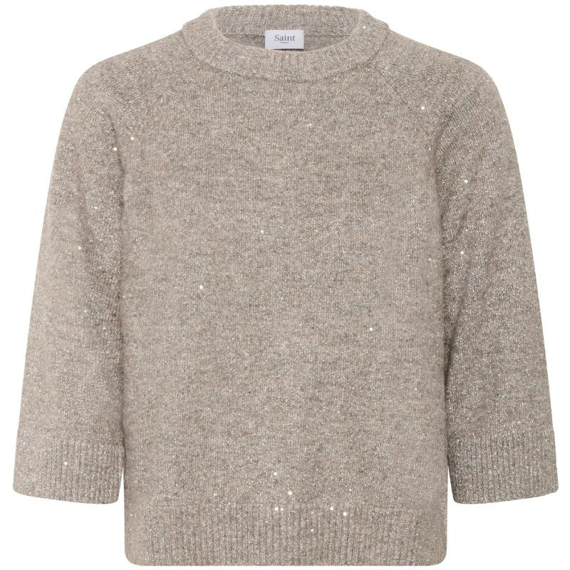 Lichtbruine fijngebreide glitter pullover Nova - Capuchon Fashion
