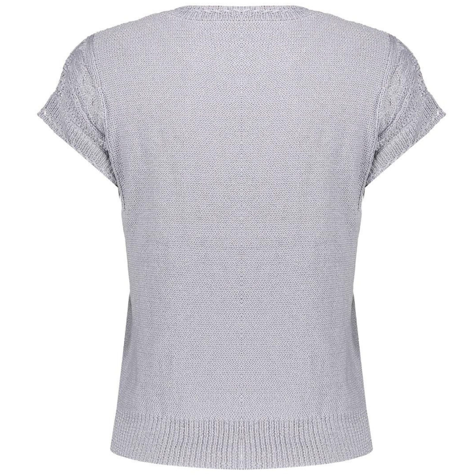 Lichtgrijze lurex pullover 64007 - Capuchon Fashion