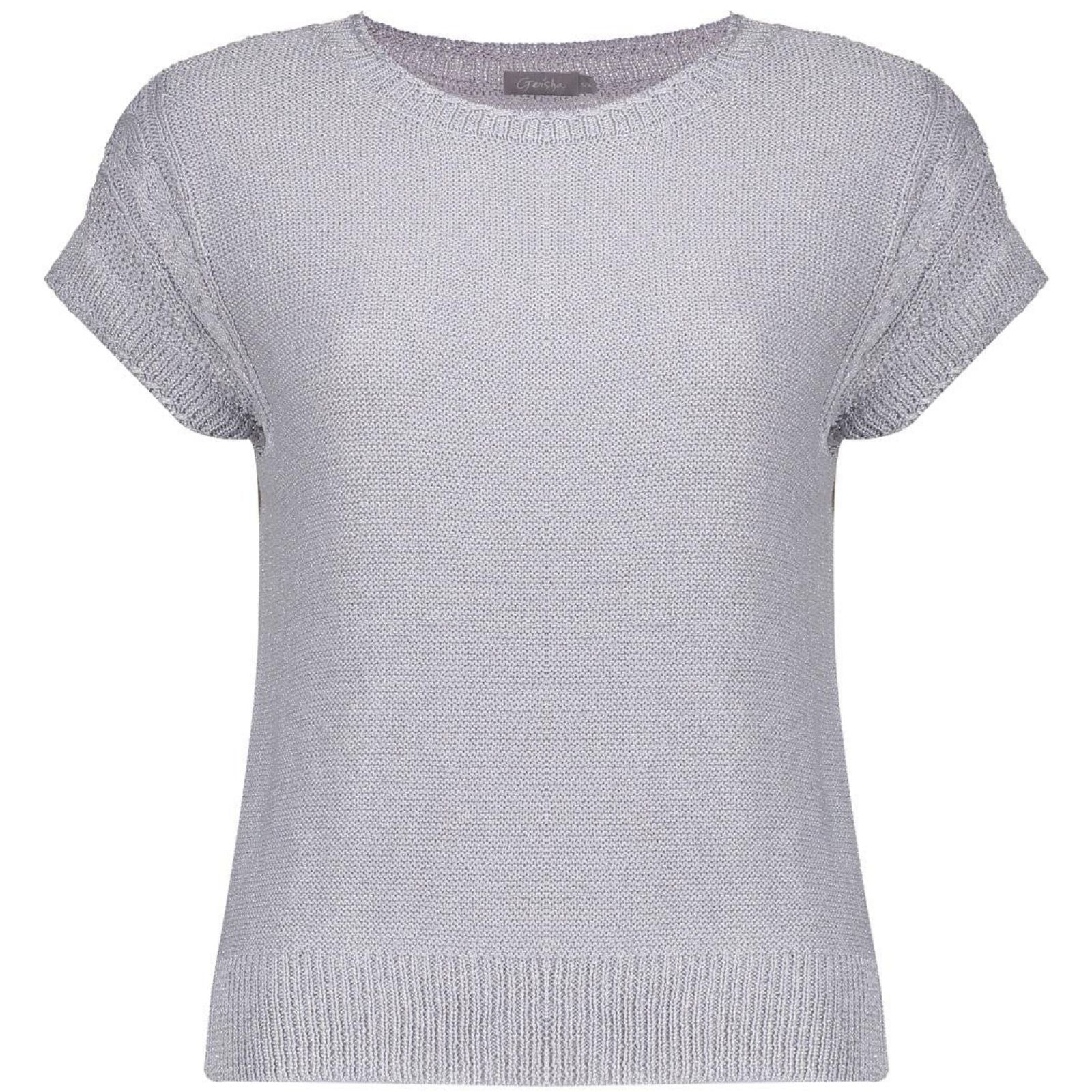 Lichtgrijze lurex pullover 64007 - Capuchon Fashion
