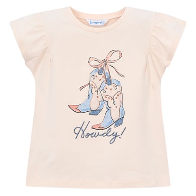 Lichtoranje korte mouw t-shirt met print 3007 - Capuchon Fashion