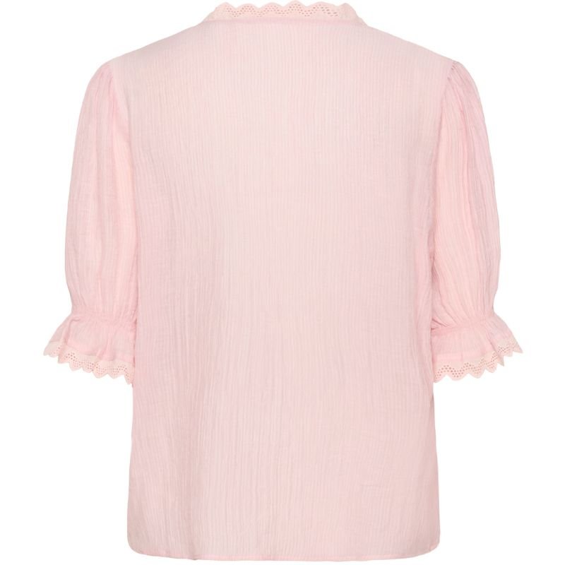 Lichtroze kanten korte mouw shirt Kristel - Capuchon Fashion