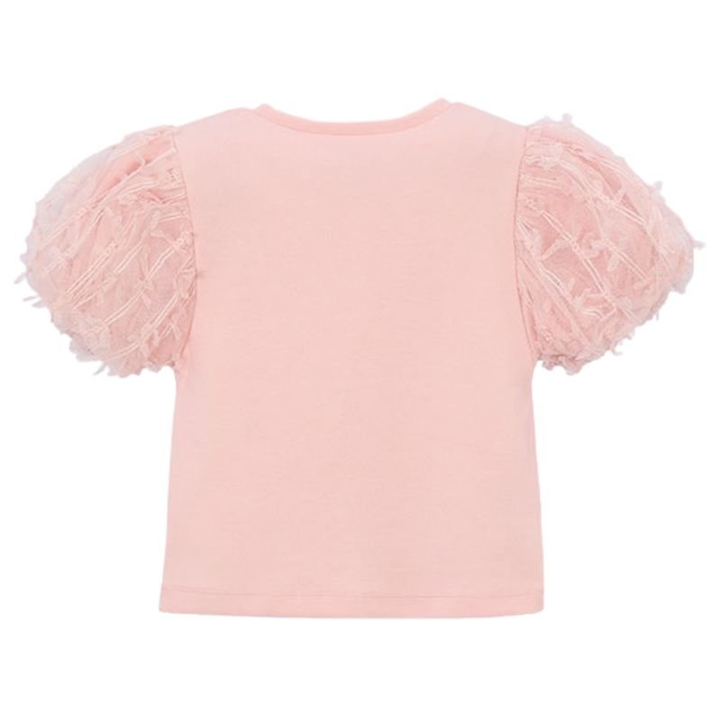 Lichtroze korte mouw tulle t-shirt 3001 - Capuchon Fashion