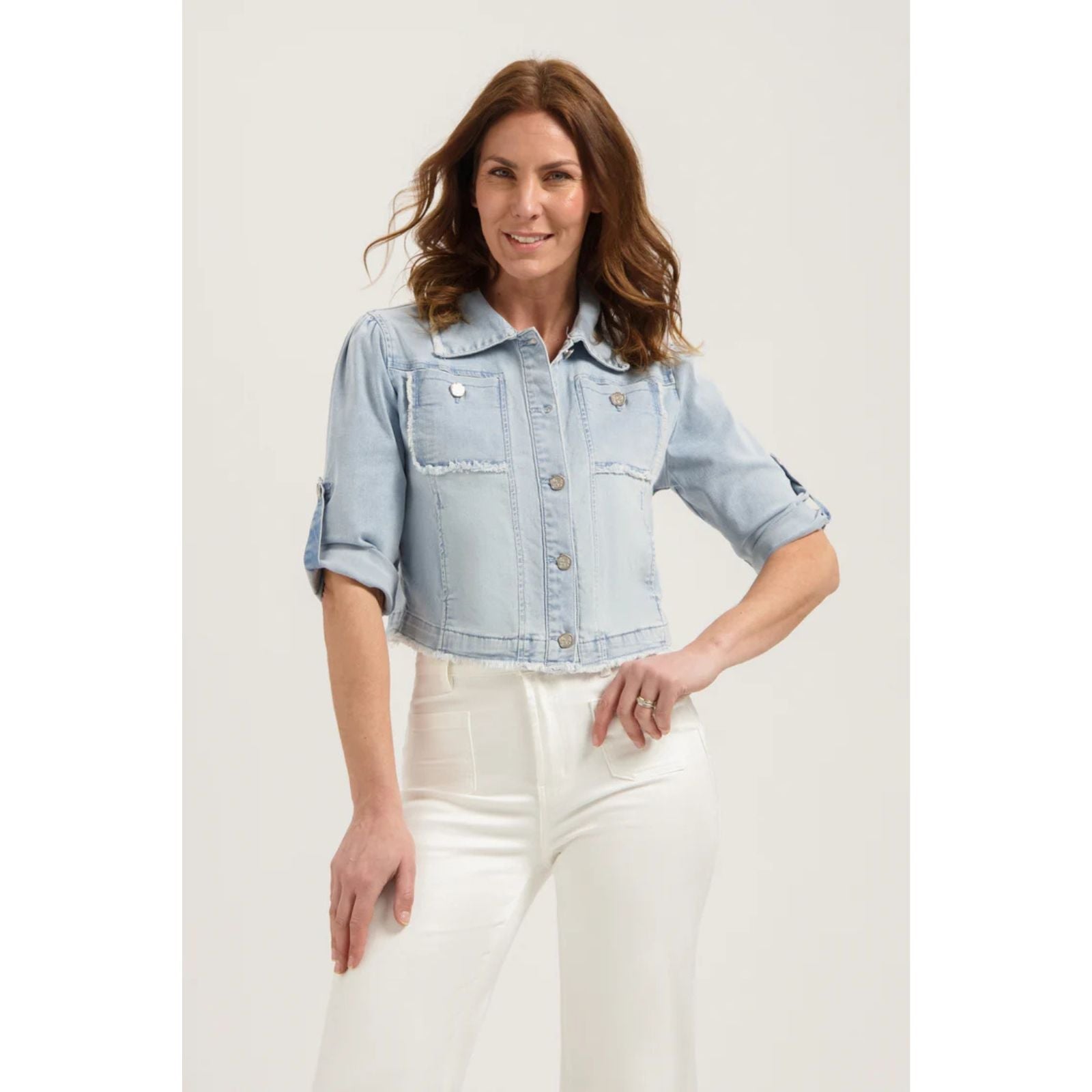 Light Blue denim cropped jacket Zaza - Capuchon Fashion