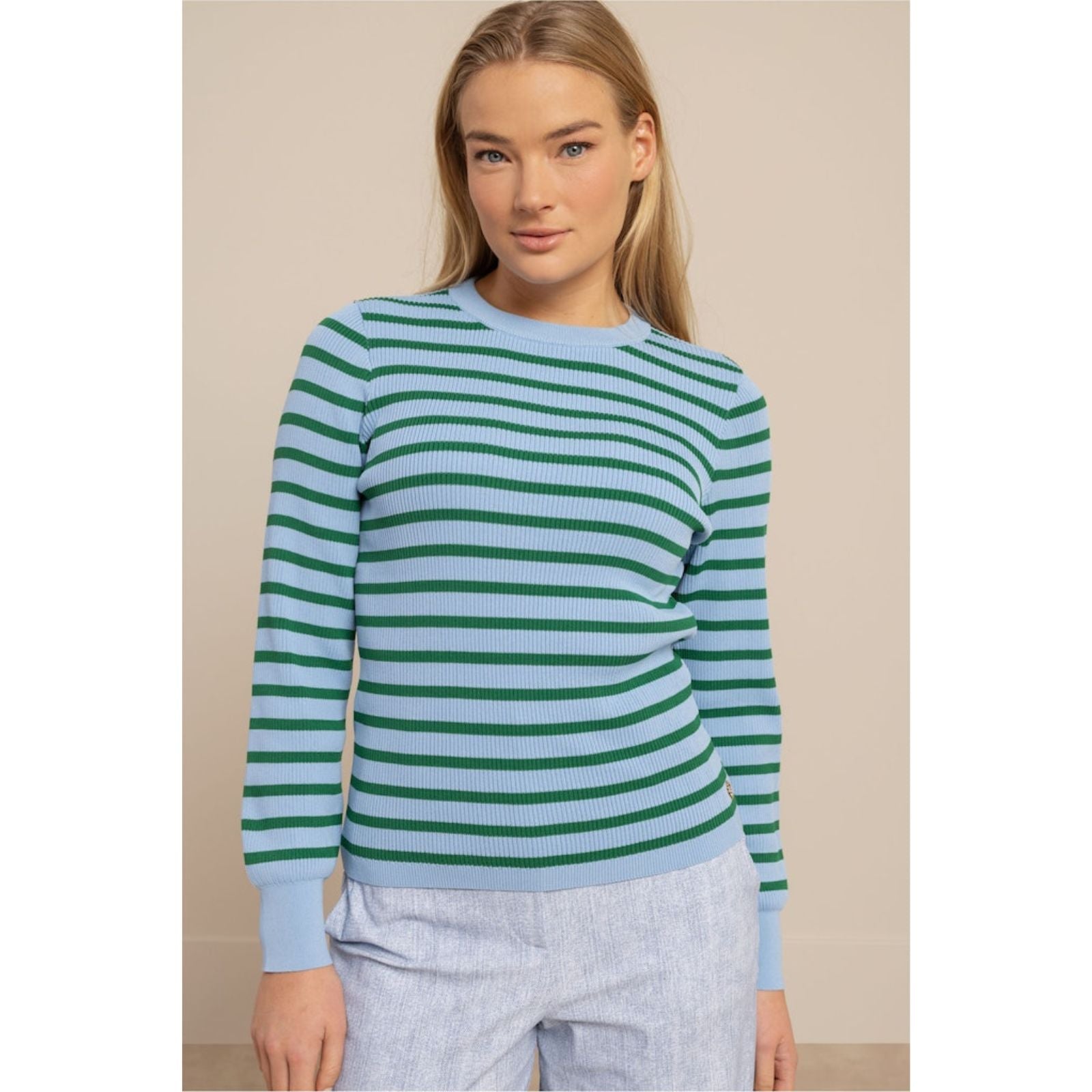 Light Blue Grass Green knit pullover Luna rib - Capuchon Fashion