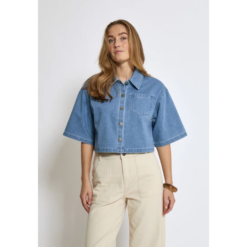 Light Denim cropped shirt Evina - Capuchon Fashion