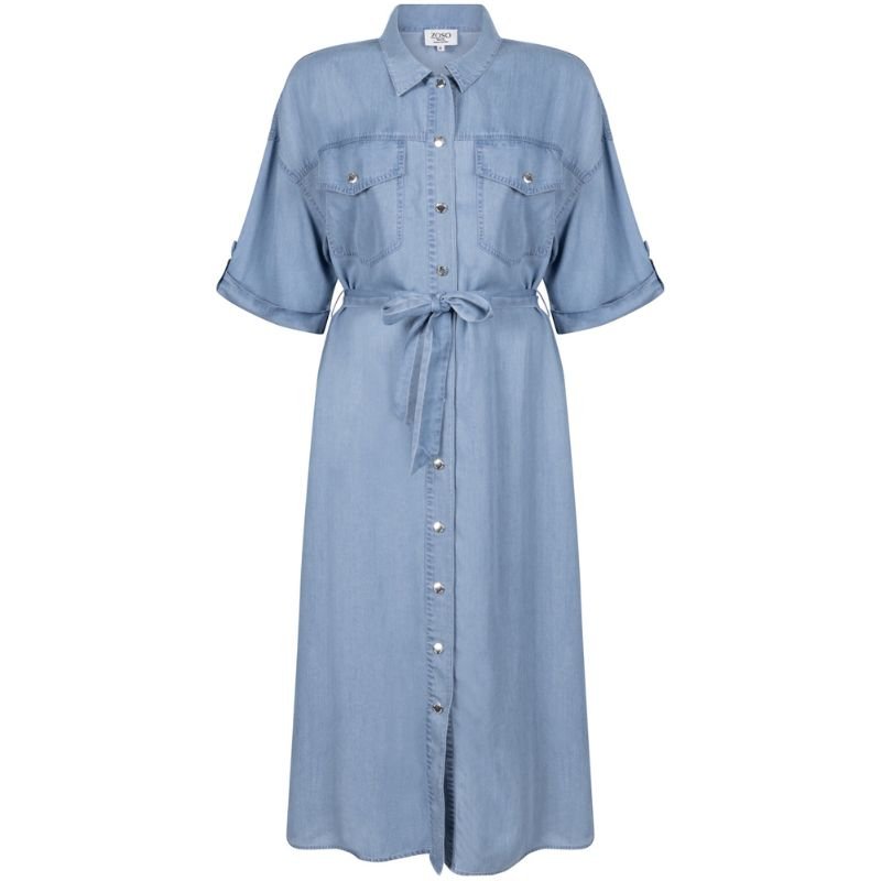 Light Denim viscose denim jurk Roos - Capuchon Fashion