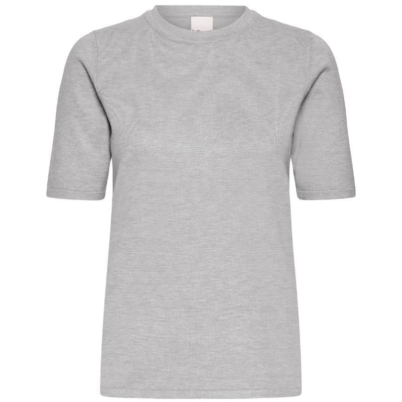 Light grey melange knitted o - neck ss top Luls - Capuchon Fashion
