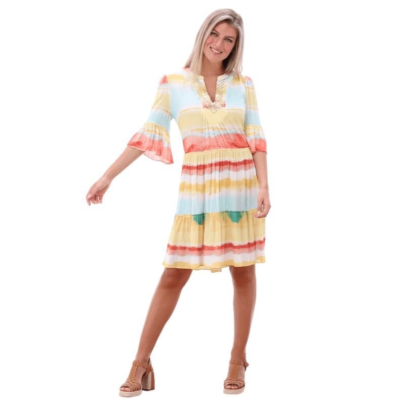 Multicolor geprinte jurk met lovertjes A505 - Capuchon Fashion