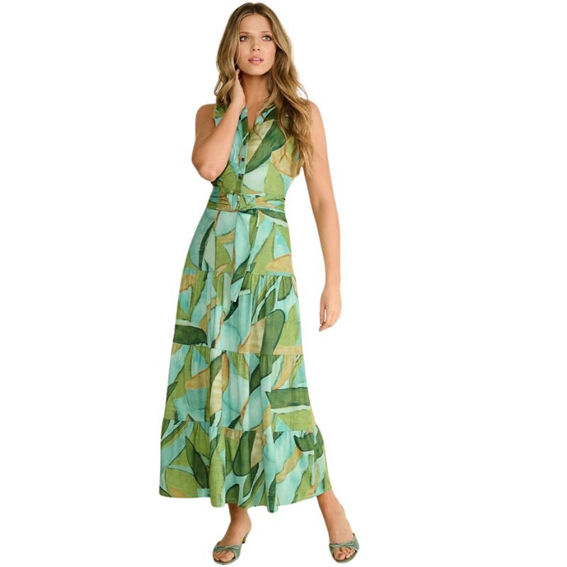 Multicolor geprinte maxi jurk A314 - Capuchon Fashion