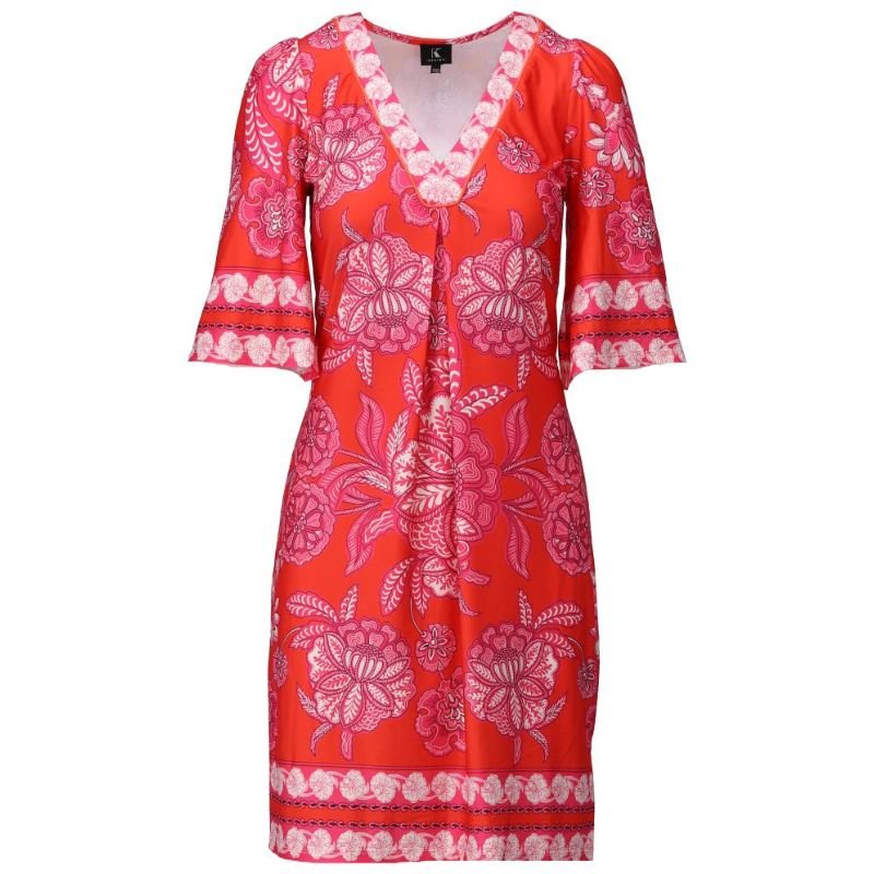 Multicolor geprinte v - hals jurk A117 - Capuchon Fashion