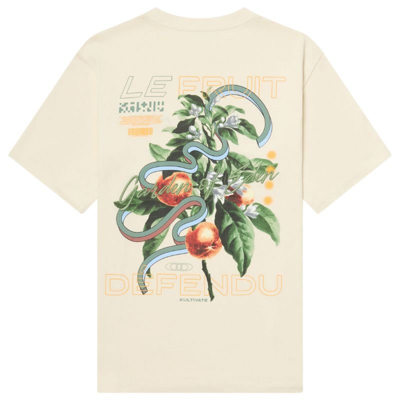 Offwhite ronde hals backprint t-shirt Defendu - Capuchon Fashion