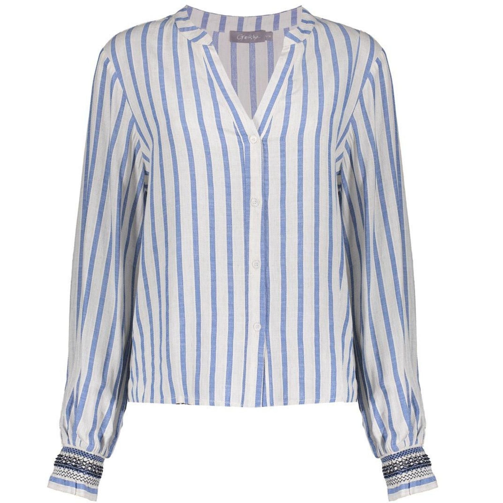Offwhite striped embroiderd cuffs blouse 63130 - Capuchon Fashion