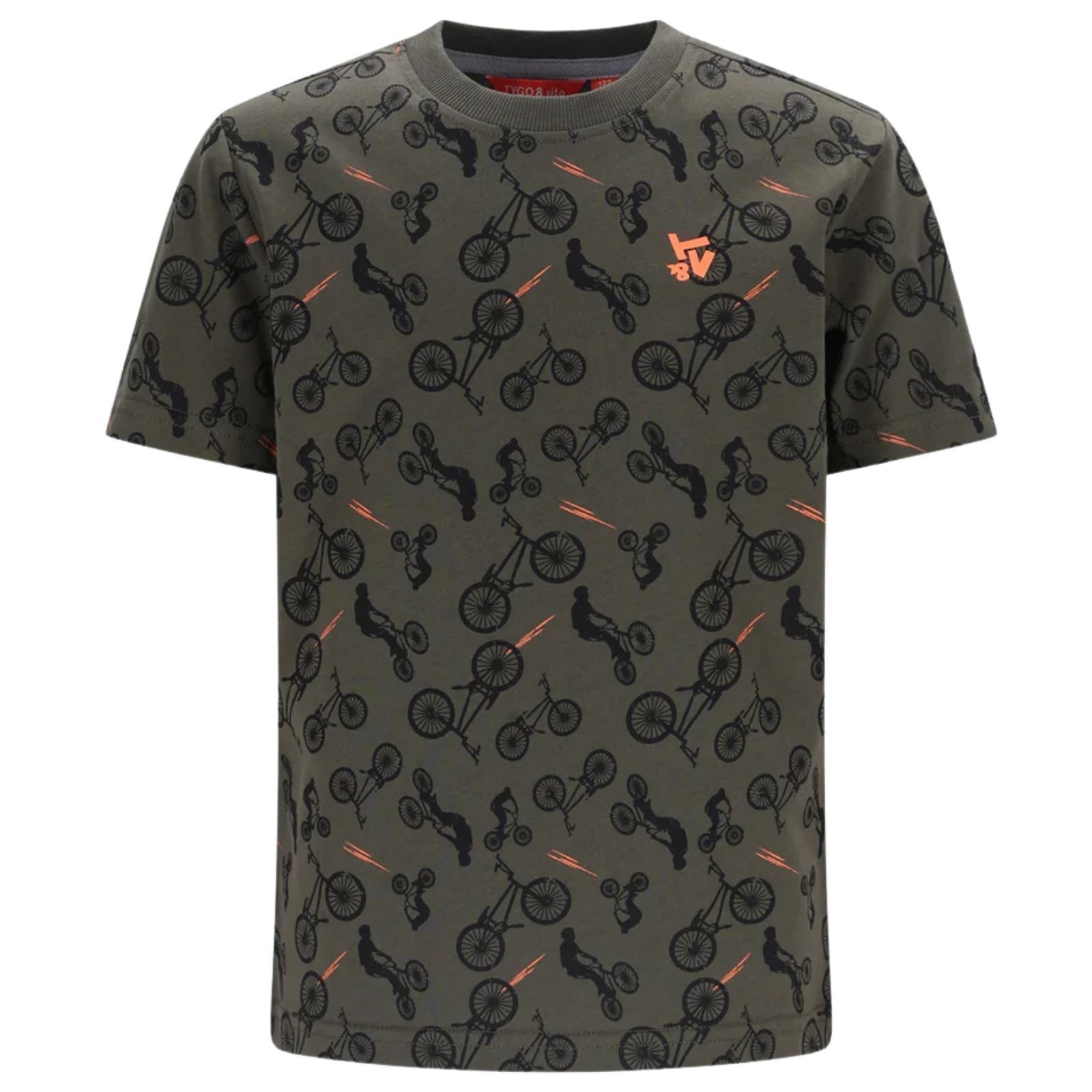 Olijfgroen allover geprint t-shirt Thijs - Capuchon Fashion