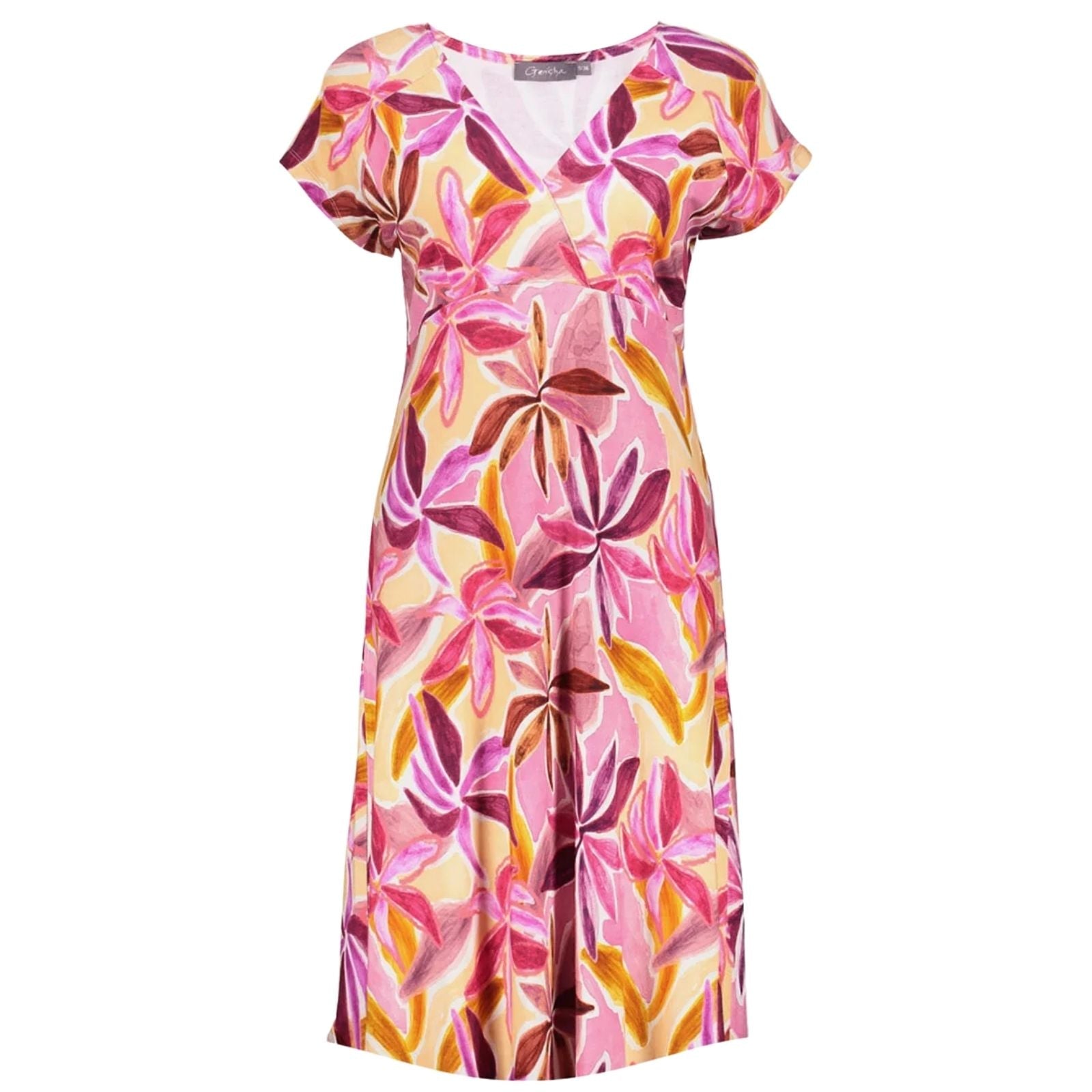 Paars geprinte v-hals jurk June - Capuchon Fashion