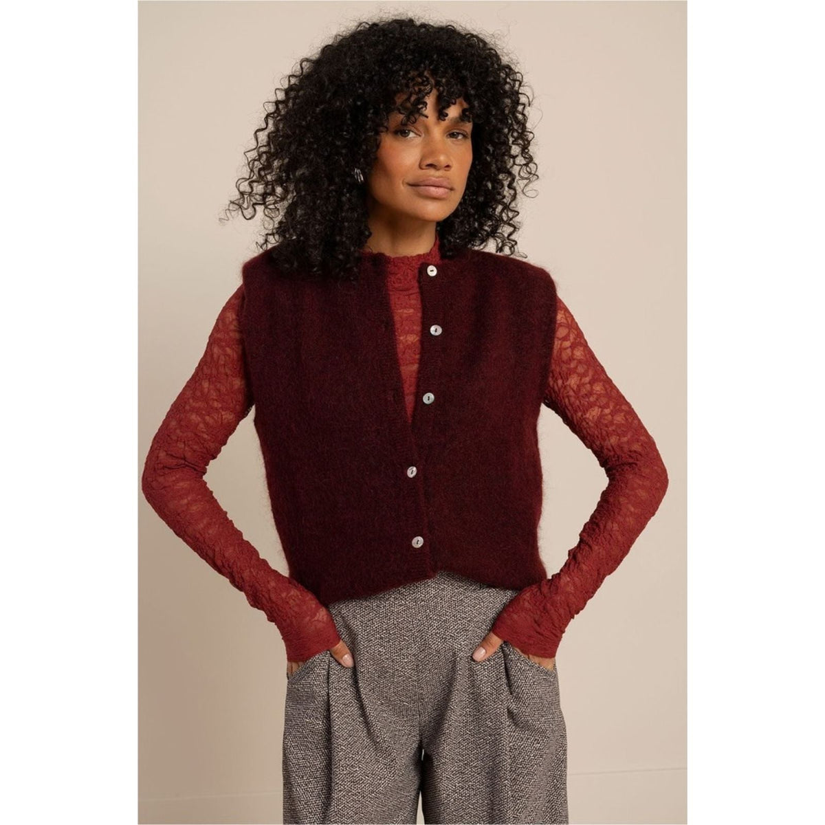 Red Wine knit cardigan Bibi Sls - Capuchon Fashion