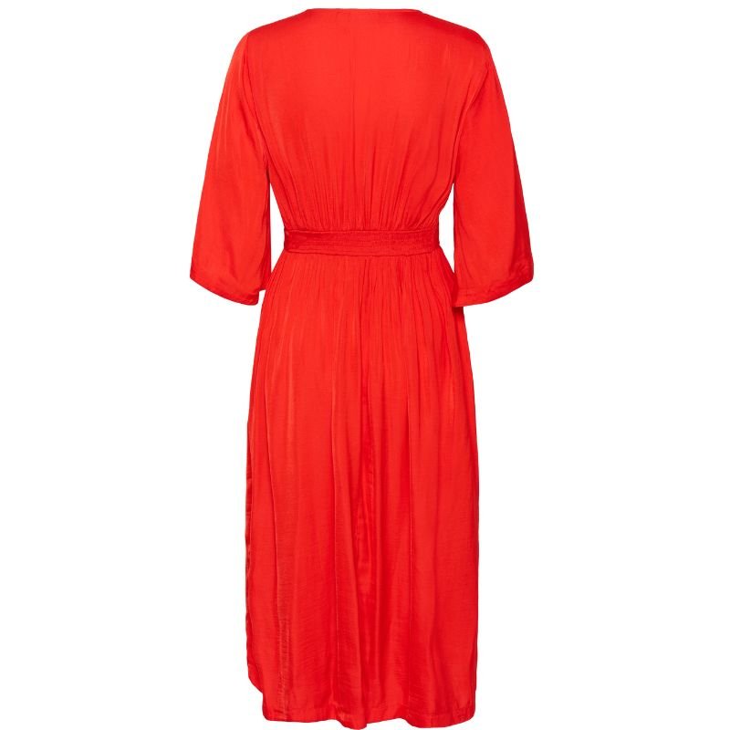 Rode lange v - hals jurk Phernanda - Capuchon Fashion