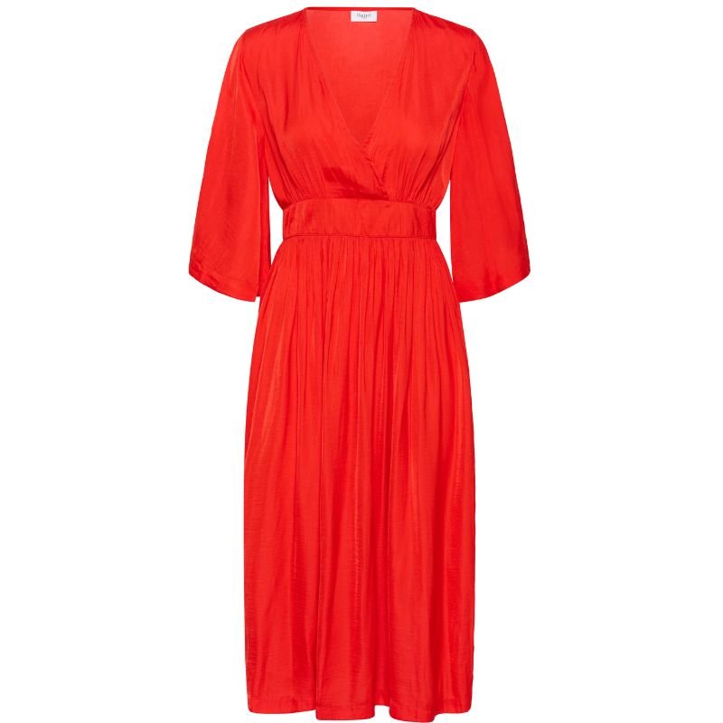 Rode lange v-hals jurk Phernanda - Capuchon Fashion