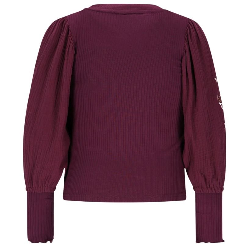 Rode longsleeve top met rib body Eloise - Capuchon Fashion
