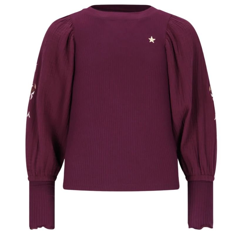 Rode longsleeve top met rib body Eloise - Capuchon Fashion