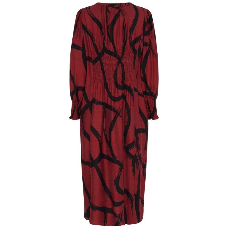 Rood geprinte smock v-neck lange jurk Ane - Capuchon Fashion