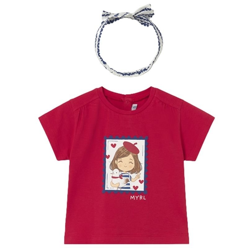 Rood korte mouw t-shirt met haarband 1081 - Capuchon Fashion