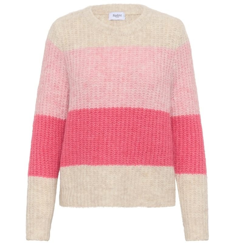 Roze met beige gestreepte pullover Mandy - Capuchon Fashion