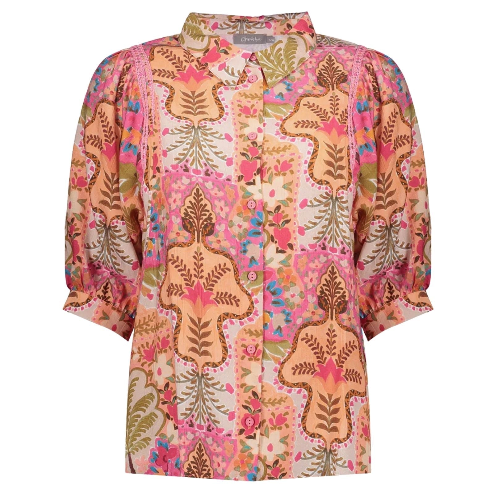 Roze met rood geprinte blouse 63192 - Capuchon Fashion