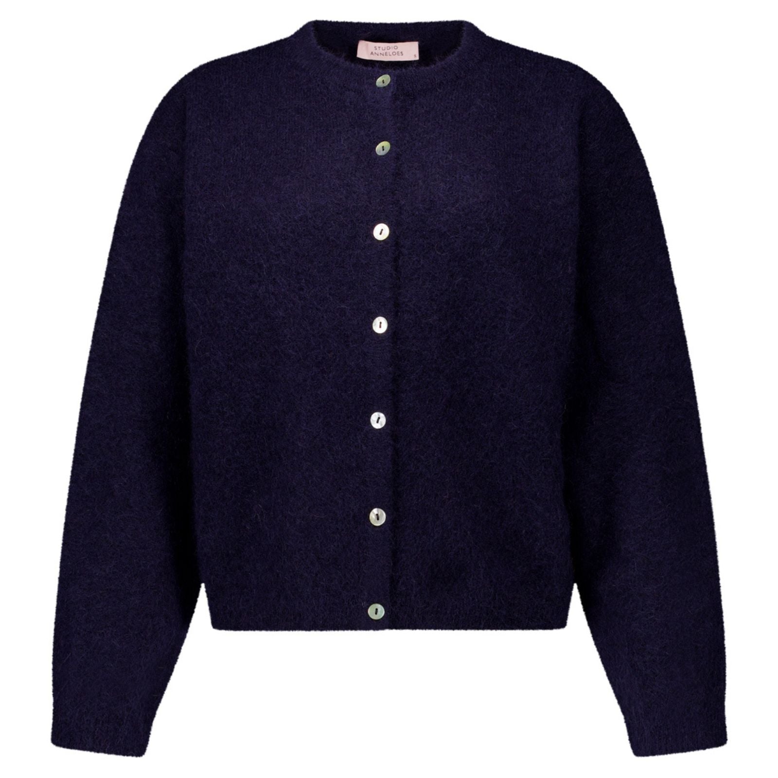 Donkerblauwe mohair knit cardigan Bibi