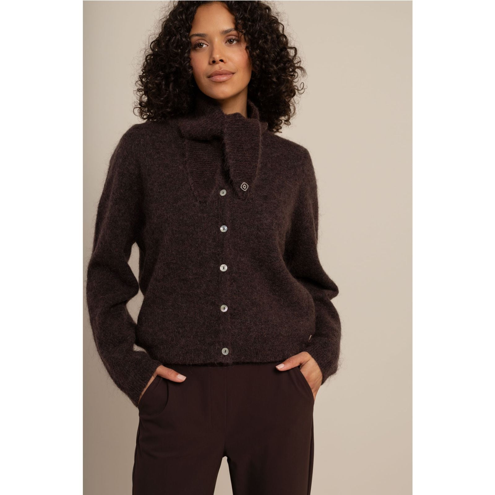 Espresso mohair knit cardigan Bibi