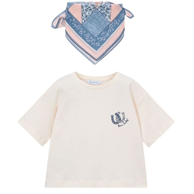 Wit korte mouw t-shirt met sjaaltje 3009 - Capuchon Fashion