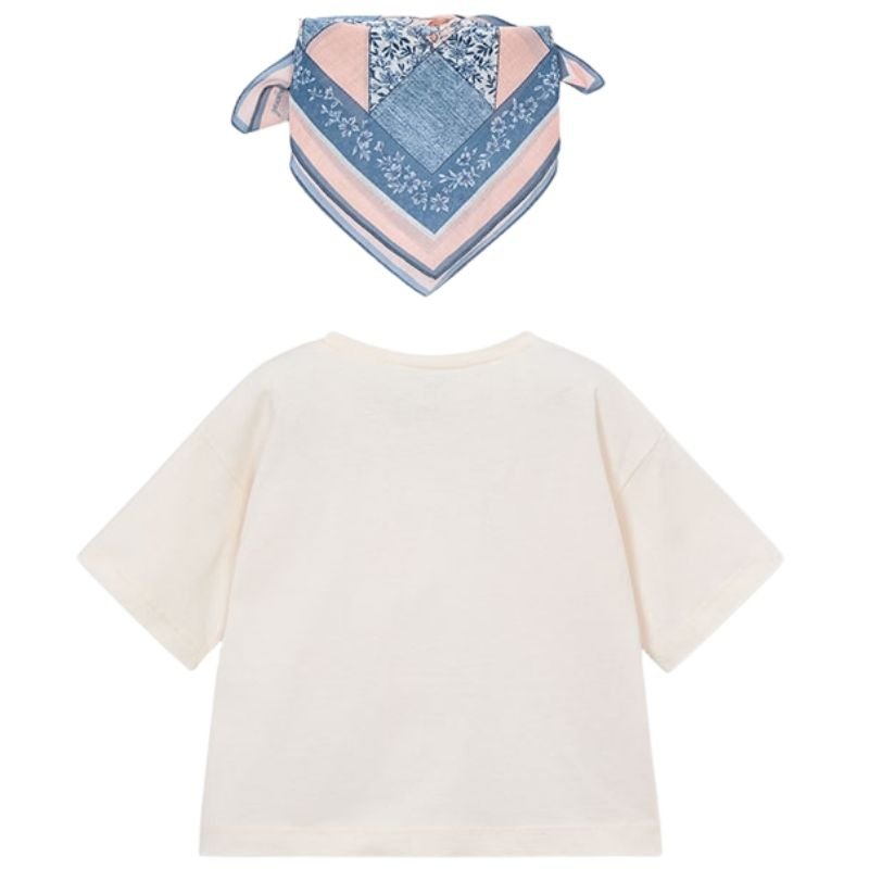 Wit korte mouw t-shirt met sjaaltje 3009 - Capuchon Fashion