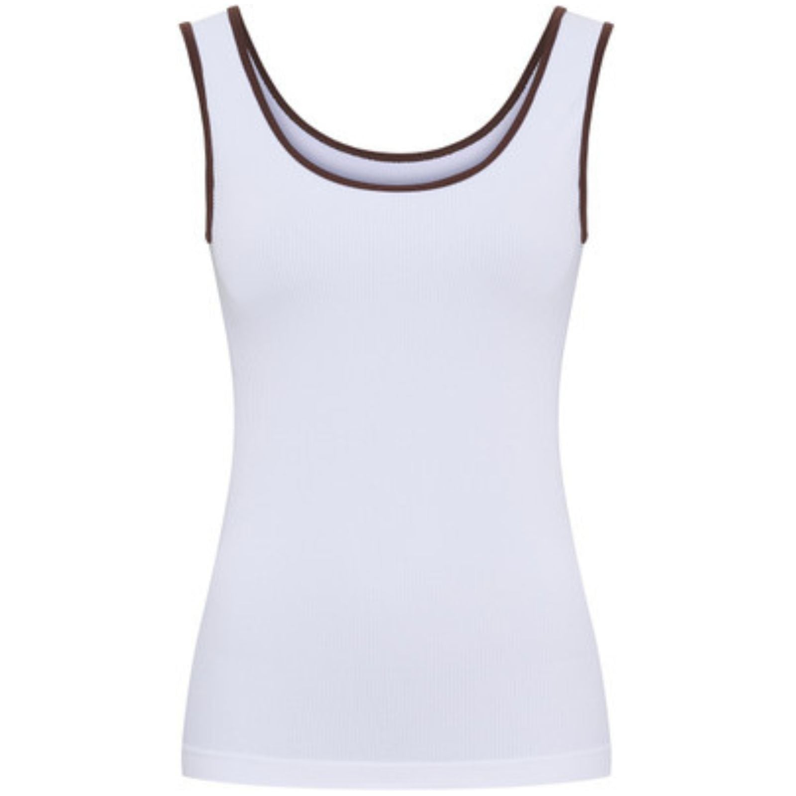 Wit met donkerbruine microfiber rib top Marie - Capuchon Fashion