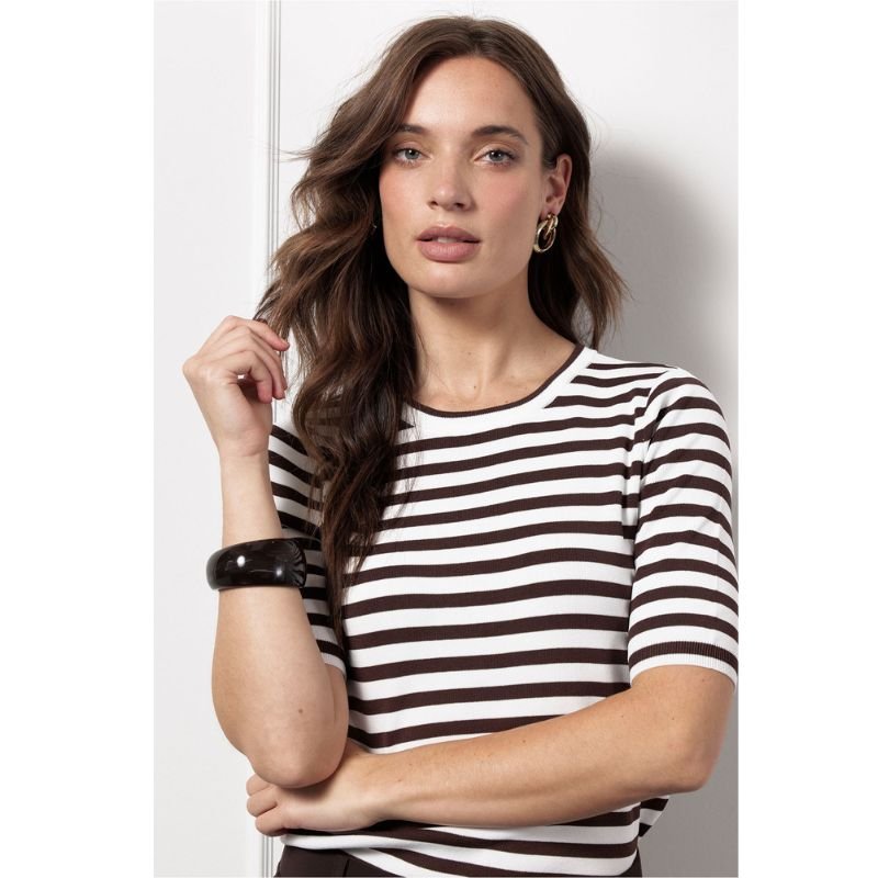 Wit met espresso pullover Luna ssl - Capuchon Fashion