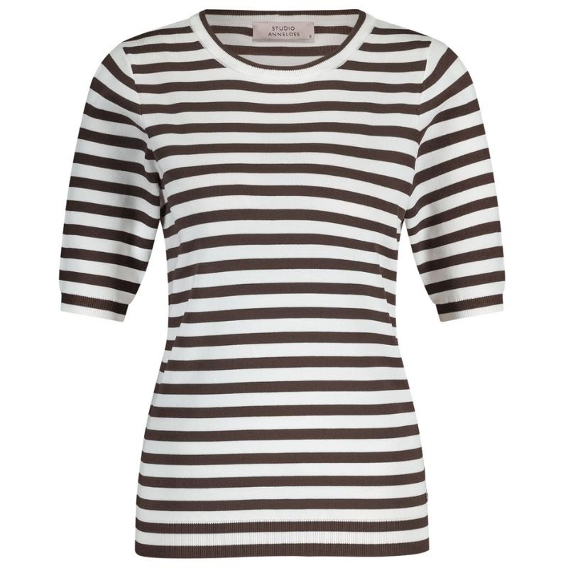 Wit met espresso pullover Luna ssl - Capuchon Fashion