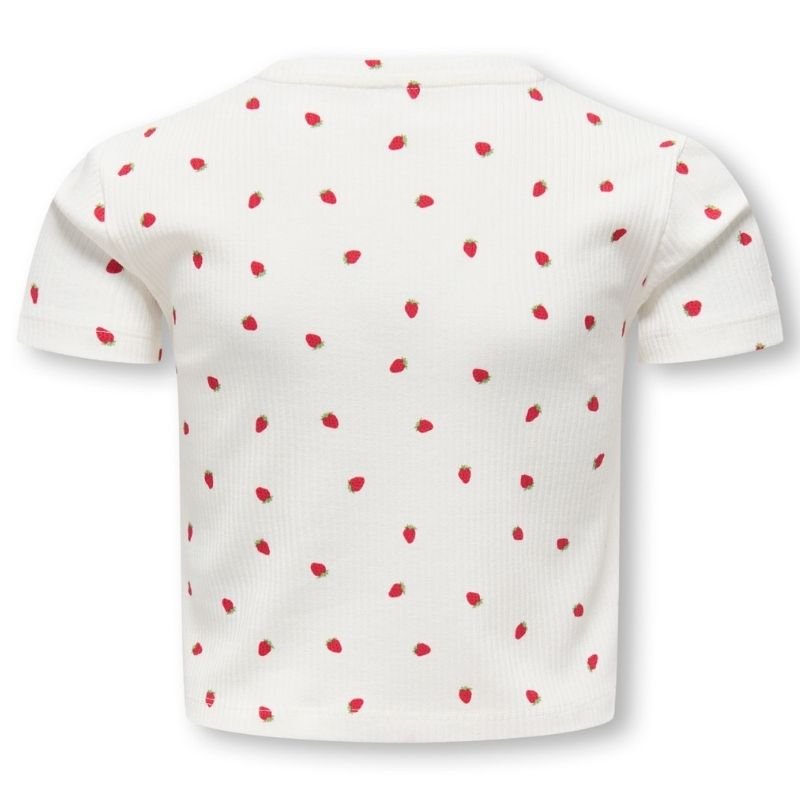 Wit met strawberry allover short top Bella - Capuchon Fashion