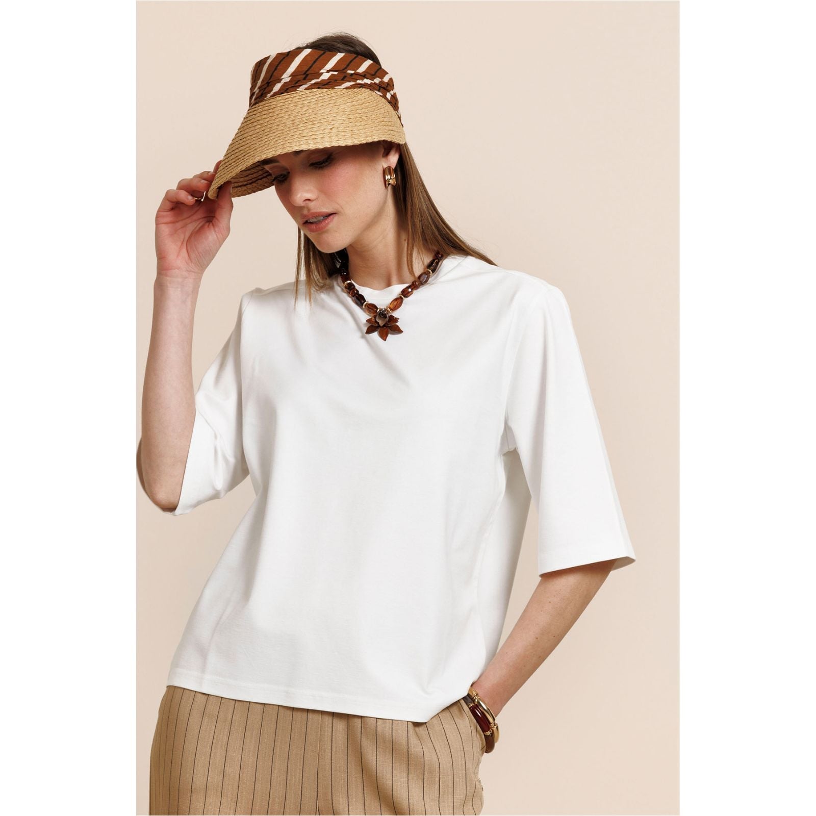 Wit round neck basic t-shirt Fiore - Capuchon Fashion